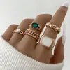 Cluster Rings Sindlan 5st Vintage Green Crystal Gold Color for Women Kpop Pearl Geometric Set Female Fashion Smyckes Gift Anillos Mujer