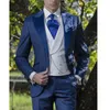 Blazer Hombre Men's Suits Single Breasted ed Lapel Blue Wedding Luxury Clothing Three Piece Jacket Pants Vest Terno Costume 231220