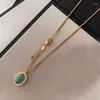 Chains PANJB 925 Sterling Silver Amazonite Texture Necklace For Women Girl Geometry Drip Glaze Retro Jewelry Gift Drop