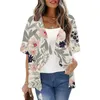 Damesbadmode zomerstrandtop los shirt met halve mouwen kleine bloemenprint ademend kimono vest dragen