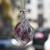 Interchangeable Natural Crystal Holder Necklace Crystal Cage Stone Pendant Necklace Aesthetic Gemstone Jewelry For Men Women DIY Adjustable Weaving Mesh Bag Gift