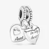 100% 925 Sterling Silver Tante Nièce Split Heart Dangle Charms Fit Original European Charm Bracelet Mode Femmes Bijoux Accesso241u