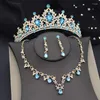 Kolye küpeleri set prenses renkli taç ve asfalt shining tiaras setleri gelin düğün balo kostüm aksesuarı