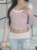 Женские футболки Weekeep, милый укороченный топ с бантом, женская милая розовая рубашка с квадратным воротником и длинными рукавами Fairycore Y2k Femme, осенняя одежда