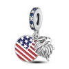 Silver Eagle and America Flag Dangle 925 Estátua de prata esterlina de Liberty Charm Bads Fit Pando Bracelet Colar Jewelry Diy
