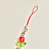 Keychains Red Strawberry Heart Tulip Glass Phone Charm Keychain Coquette Chain Cottage Core Y2k Handmade Beaded