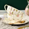 5 Colors Bone China Coffee Cup Saucer Spoon One Set Flower Tea Cup Set European Porcelain Cup and Saucer For Coffee Mug Gift 231220