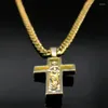 Pendant Necklaces Stainless Steel Cross Jesus Necklace For Men Gold Color Hip Hop Cuban Chain Religious Crucifix Jewelry NZZ470S