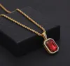 Mens Mini Ruby Pendant Necklace Gold Cuban Link Chain Fashion Hip Hop Halsband smycken för Men1600705