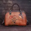 Abendtaschen Ladies große Kapazität Kuhläden Umhängetasche echte Leder weibliche Mädchen Handtasche Party Retro Blumenkreuzkörper für Frauen