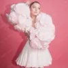 Повседневные платья Розовая роза с рюшами Мини-тюль для выпускного вечера Коктейльное платье с 3D цветами Вечернее бальное платье с глубоким V-образным вырезом Короткое платье для танцоров