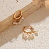 Hoop Earrings Minar Charming Simulated Pearl Thread Strand Tassel For Women 18K Real Gold Plated Brass Earring Casual Jewelry