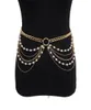 Women039s chaîne de taille en métal de perle artificielle chaînes de robe de banquet de luxe couleur or chaînes décoratives multicouches chaîne de taille 1051720