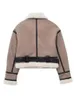 Autumn Winter Short Casual Jacket Fashion Korean Slim Coats Elegant Lamb Wool Patchwork Wake Female Ladies 231221