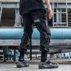 Unisex Tactical Functional Cargo Pants Joggers Byxor Herrkläder Haruku Hiphop Streetwear Ribbons Multi-Pocket Black