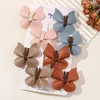 Hair Accessories 2/8Pcs Girls Cute Butterfly Clips For Kids Handmade Leather Hairpins Hairgripes Solid PU Baby Gift Set