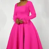 Etniska kläder afrikanska festkvällsklänningar för kvinnor elegant 2024 Autumn Long Sleeve Square Collar Midi Dress Birthday S-3XL