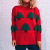 Kadın Sweaters Noel Ağacı Klasik Baskı Kış Moda Uzun Kollu İnce Fit Sakil Kıyafetler Kadın 2023 Örgü