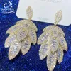 Boucles d'oreilles en peluche couleur d'or à la mode avec feuille d'argent pour femmes luxe en zircone micro micro-réglage de mariage bijoux de mariage 00086