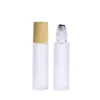 Wood Grain Plastic Cap 5ml 10ml Frosted Glass Roll On Bottles with Stainless Steel Roller Ball for Essential Oil Lip Balms Odlco