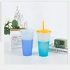 Чашка для изменения цвета, 24 унции, прозрачные пластиковые стаканы для питья, конфетные цвета, многоразовая чашка для холодных напитков, волшебные кружки для кофе, пива Thlvw