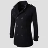 Wełniany płaszcz Mężczyzna moda harajuku sprężyna szczupła dopasowanie ukośne podwójne piersi czarny czarny płaszcz dla mężczyzn Business Outerweat 231220