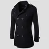 Wollen Jas Mannen Mode Harajuku Lente Slim Fit Schuine Double Breasted Vintage Zwarte Lange Trenchcoat Voor Mannen Zakelijke Bovenkleding 231220