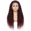 Peruvian Human Hair 13*4 Lace Front Wig 99j Water Wave 130% 150% 180% Density Burgundy Color 10-32inch Free Part