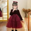 Girl's Dresses Girls' Velvet Dress A-line Mid-length Autumn Winter 2023 New Sequin Mesh Birthday Princess Dress Christmas Performance Dresses