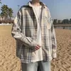 Lange mouw plaid shirts mannen Japanse knappe kpop stijlvolle camisa studenten tieners harajuku kleding unisex mode 231221