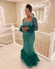 Aso Ebi Hunter Green Mermaid Prom jurk lovertjes kant veer avond formeel feest tweede receptie verjaardag verlovingsjurken jurken jurken robe de soiree zj