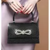 Rhinestone Gold Bow Fairy Evening Bags Clutch Handle Handbags for Women Wedding Party Bridal Clutches Purse Chain Shoulder Bag 231220
