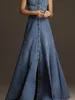 Модное женское джинсовое платье-майка, винтажный сарафан с квадратным воротником и талией, летнее платье макси на пуговицах, праздничные однотонные халаты 231220