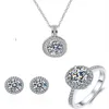 Solitaire laboratório conjunto de jóias com diamante 925 prata esterlina festa anéis de casamento brincos colar para mulheres nupcial moissanite jóias2611
