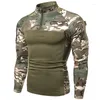 Magliette da uomo Magliette militari mimetiche Cerniera Stand Collo Esercito Tattico Sport all'aria aperta Top atletici Manica lunga