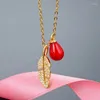 Pendentifs collier fin boule rouge plume goutte pavé Zircon Style Glam mode bijoux pour femmes 925 argent Sterling