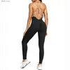 Ensembles actifs Léopard impression Yoga dos nu combinaison entraînement Catsuit femmes Sexy sans manches body gymnastique barboteuse vêtements de sport Fitness Yoga SuitL231221