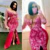 Pink Plus Size Aso Ebi Prom Dresses Mermaid Appliqued Lace Evening Formal Dress for Special Occasions Black Women Bithday Party Gowns Second Reception Gowns NL077