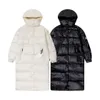 Designer Winter Mengjia donsjack met capuchon Damesmode Warme schouders Geborduurde lange witte ganzendonsjas