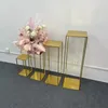 Party Decoration Wedding Dessert Table Gold-Plated Geometric Flower Stand Shiny Metal Iron Square Frame Route