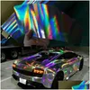 Car Stickers High Quality 3 Layers Black Sier Blue Chrome Holographic Vinyl Wrap Rainbow Laser Bubble Drop Delivery Automobiles Motorc Dhchv