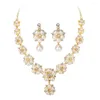 Necklace Earrings Set Women Earring Faux Pearl Flower Elegant Rhinestone Bride Kit For