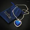 Titanic coeur de l'océan colliers pour femmes bleu romantique pendentif collier avec sac en velours entier Drop1303n