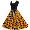 Casual Dresses Fashion Style Vintage Hepburn V Neck Burnt Flower Sleeveless Stitching Big Swing Dress Belt