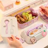 Boîte à lunch de la vaisselle avec compartiments Conteneurs de stockage Kawaii Portable pour les écoliers Box Bento Bento Box Micro-ondes Box 231221