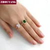 Clusterringe ZHOUYANG Hochzeit für Frauen Quadratischer Schnitt Vier Klaue Zirkonia Rose Gold Gelb Farbe Party Geschenk Modeschmuck R784