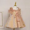 Children Prom Dress ChicTulle Off The Shoulder Gold Sequined Princess Dresses Kids Girls Party Performance Costume Ball Gown2023 231221