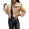 Women's Jackets Faux Leather Jacket Cropped Fleece Winter Warm Shearling Coat Lapel Zip Up Motorcycle Outwear With Pockets