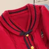 Abbigliamento rosso da donna Cardigan lavorato a maglia ricamo maglione manica lunga cotone moda casual cappotto femminile 2024 scollo a V inverno Top 231220