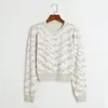 Women's Sweaters Vintage Fashion Pearl Beaded Bright Knit Striped Jumper Tops Women Long Sleeve O-Neck Patchwork Pullovers Spring